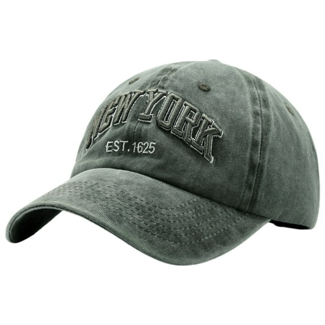 Aocisk Washed Denim Embroidered Letter Baseball Cap Unisex York Style Dad Hat For Everyday Casual Wear Dark Green One Size