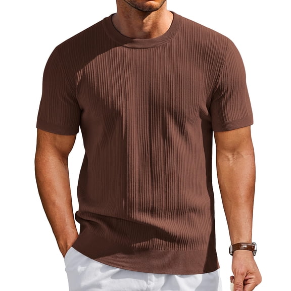 Lumtrix Mens T-Shirts Knit Short Sleeve Crewneck Shirts Casual Pullover Basic Trendy Summer Tees Coffee S