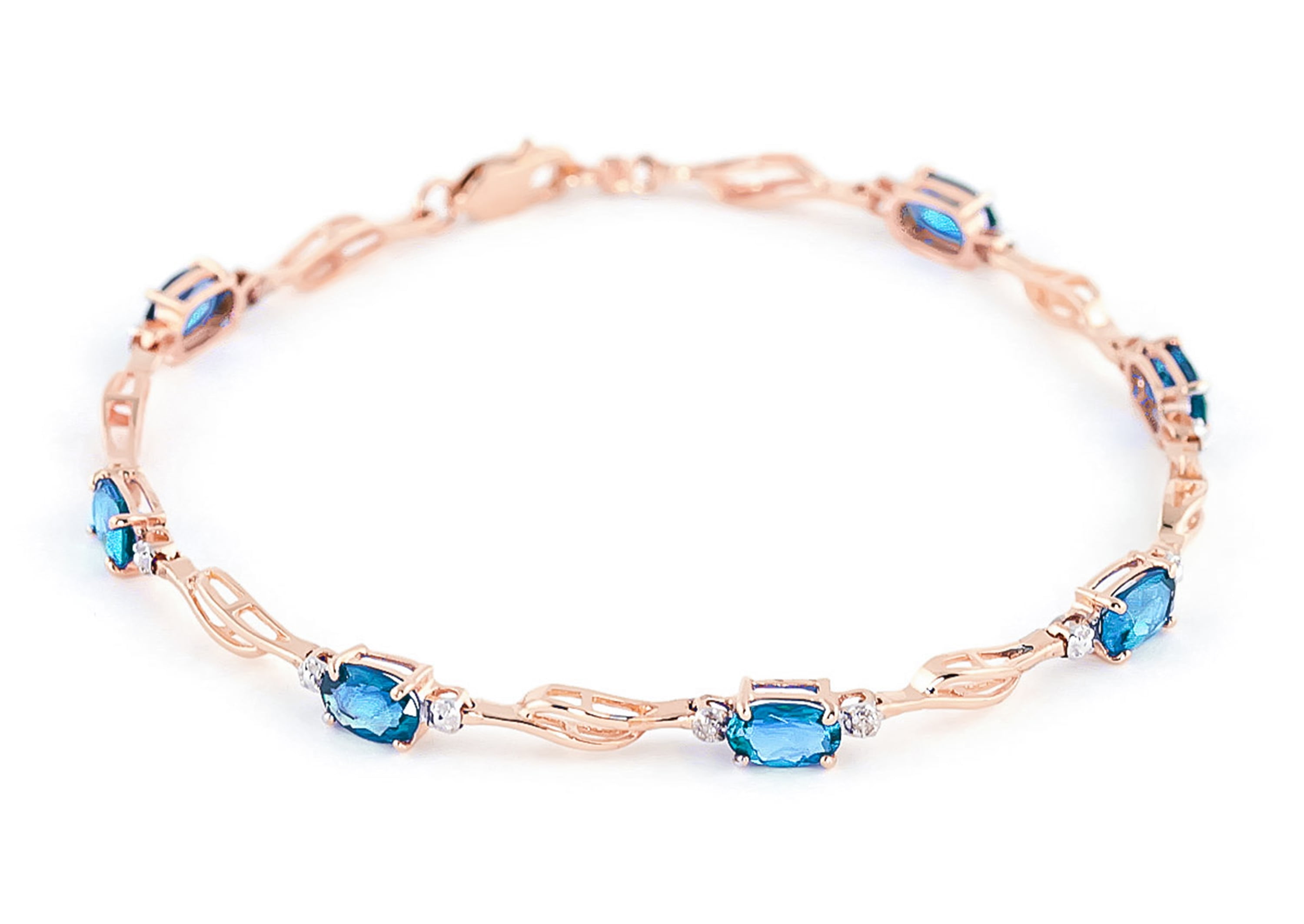 Galaxy Gold 14k Solid Rose Gold Tennis Bracelet withBlue Topaz & Diamonds