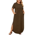 thumbnail image 3 of Tqcoqu Women's Plus Size Casual Maxi Dresses,Short Sleeve Loose Beach Dress Sundress with Pockets,Coffee Women's XL-XXXXXL, 3 of 9