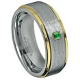 thumbnail image 1 of 0.05ctw Princess Cut Tsavorite Tungsten Ring - 8MM Brushed 2-Tone Yellow Gold IP Stepped Edge Tungsten Carbide Wedding Band - January Birthstone Ring - 14kt Rose Gold Bezel - TN132PSRG-1TVRs8.5, 1 of 2