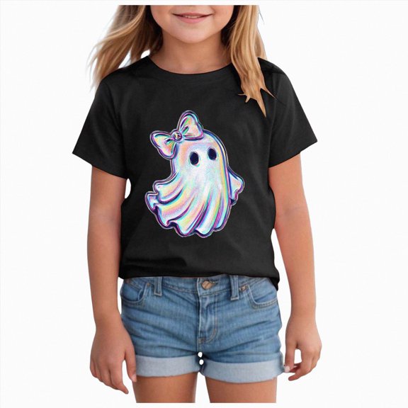 KPVEVIQ Toddler Girls Boys Halloween Shirts Fun Ghost Graphic T-Shirt Fall Tee Top Short Sleeve Cute Kids Clothes