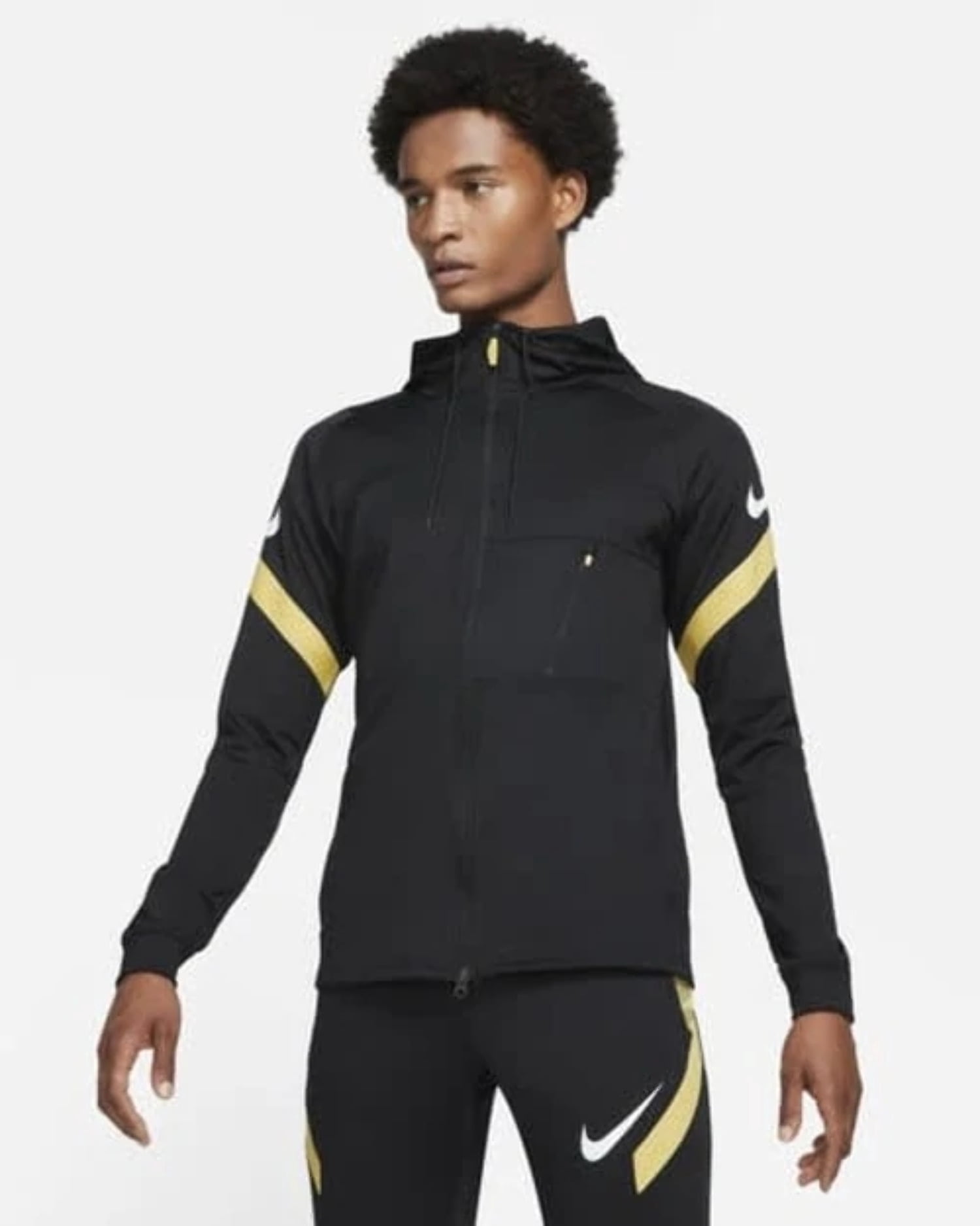 Nike Mens 21 Dry-Fit Strike Full Zip Hooded Top - Black/Gold L - Walmart.com