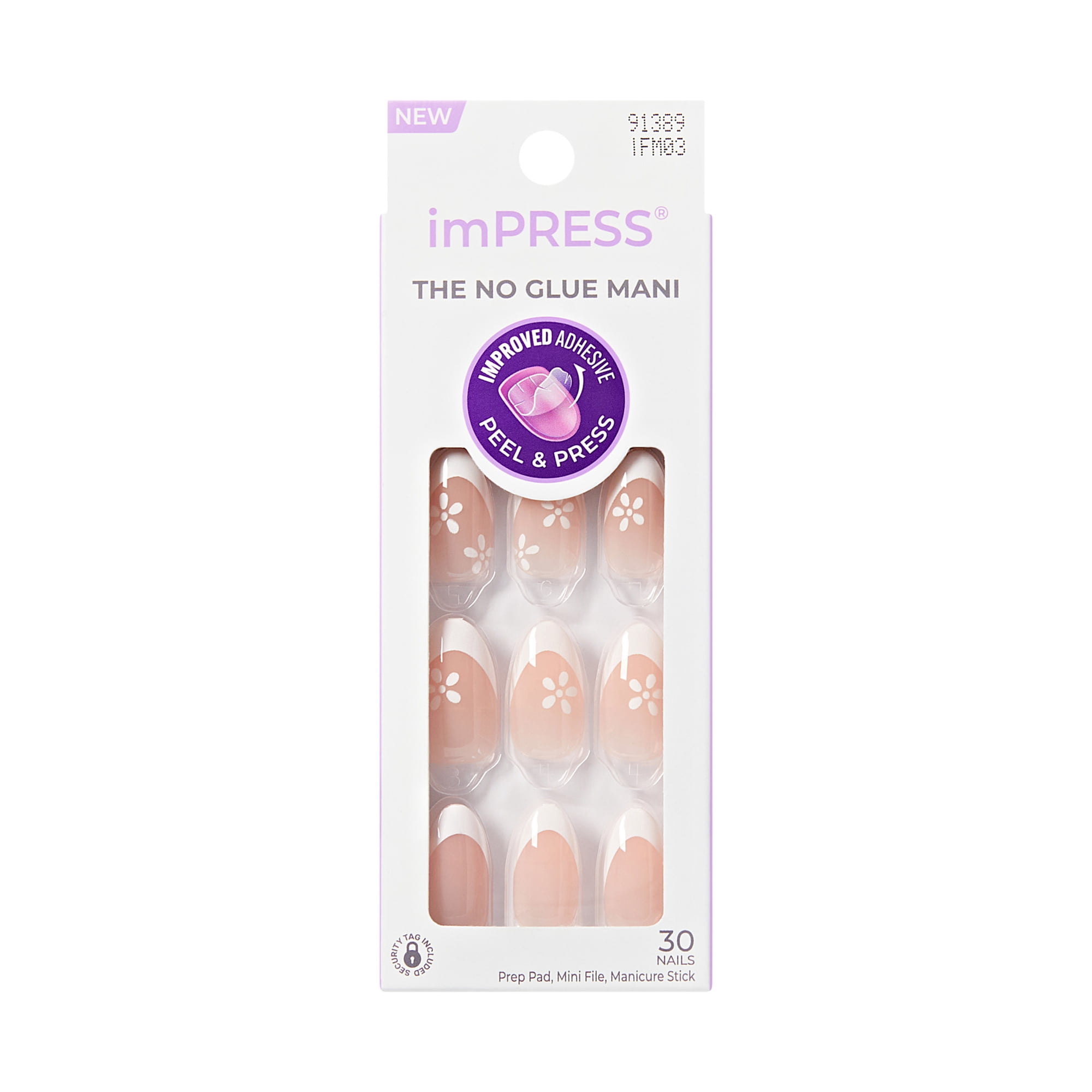 Kiss Impress Modern French Tip Medium Almond Press on Nails, White, 30 Pieces