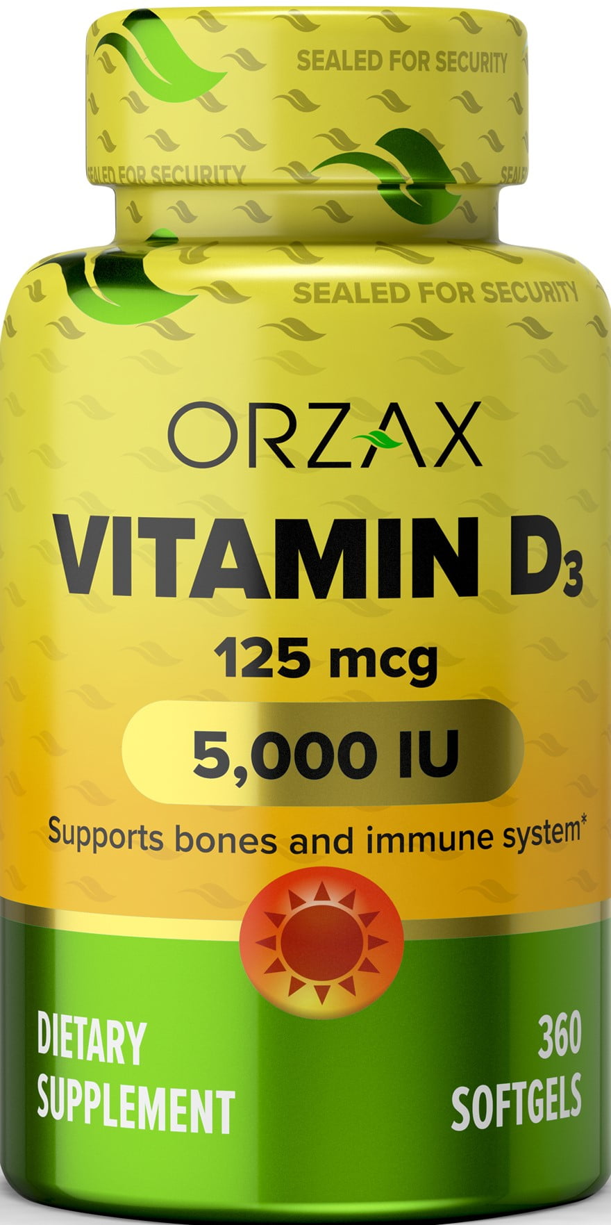 ORZAX Vitamin D3 5000 iu, 360 Days Supply, 125 Mcg Vitamin D3 Mini