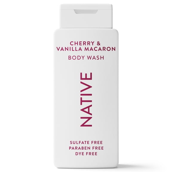 Native Body Wash, Cherry & Vanilla Macaron, Sulfate Free, Naturally Derived Ingredients, 24hr Freshness, for Women & Men, 18 fl oz
