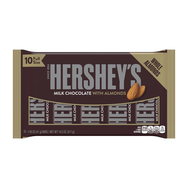Hershey's Milk Chocolate with Almonds Candy Bars (14.5 Ounce, 10 Count)