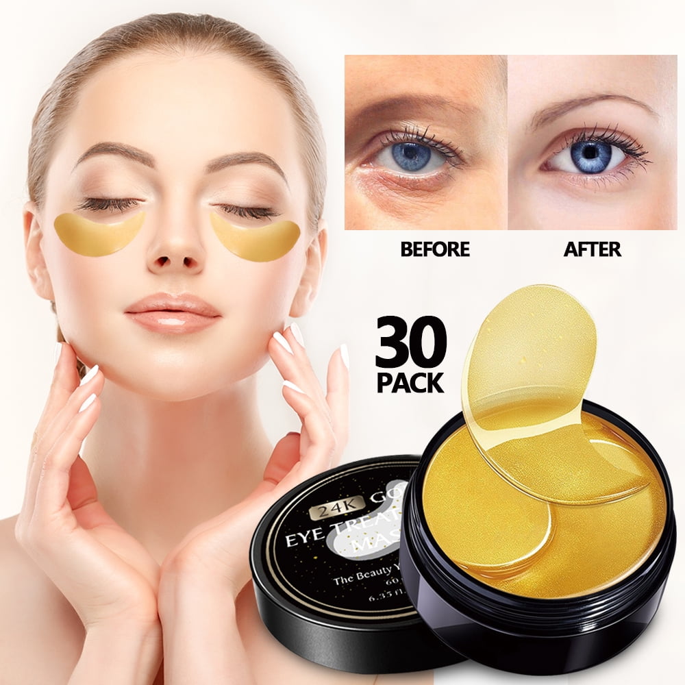 24k Gold Eye Masks, Collagen Under Eye Patches, Eye Gel Treatment Mask, Under Eye Bags Treatment, Under Eye Pads for Dark Circles,Under Eye Bags, Anti-Wrinkle Moisturizing Improves Elasticity 30 PAIRS