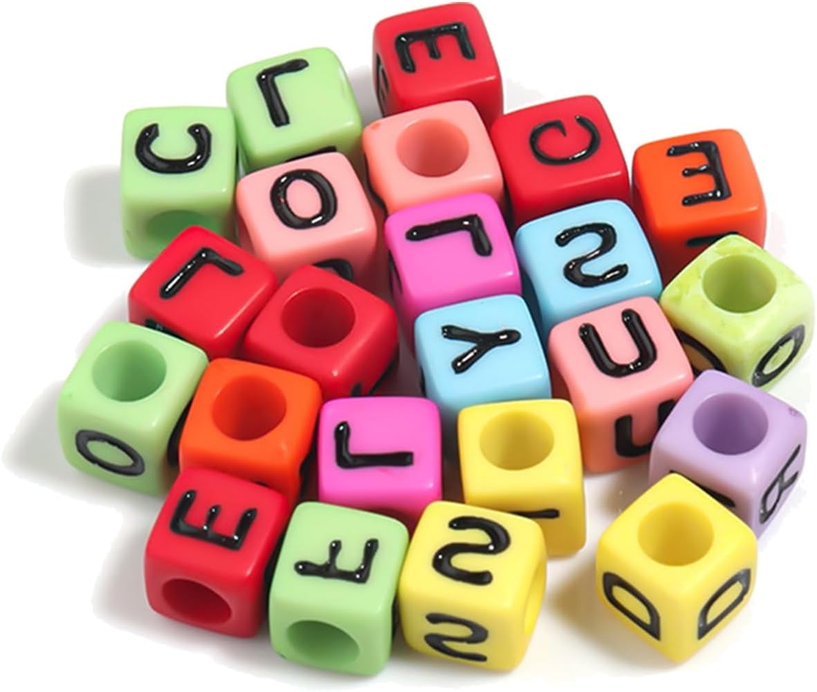 Bracelet Making Kit, Square Letter Beads, Word Beads for Bracelets, Bulk Colored Lettered Beads with Name Beads, for Keychain and Bracelet Making, Includes 1 Roll of 50M Crystal String Cord (6mm)