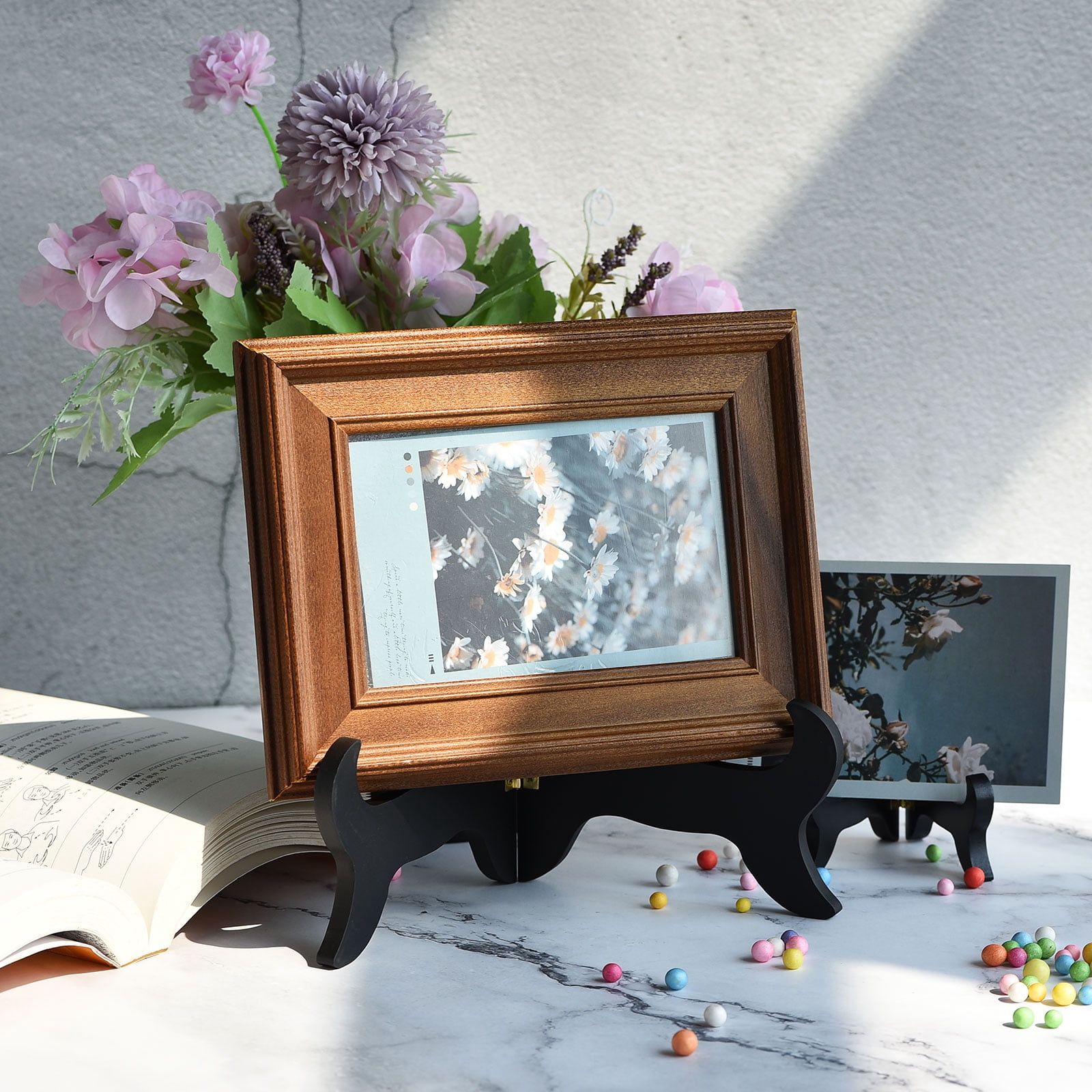 Uxcell 8" Easel Plate Holder, Wooden Folding Display Stand Black for Picture Frame 3 Pack