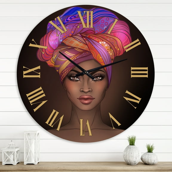 Designart 'African American Woman With Turban Vi' Modern Wall Clock