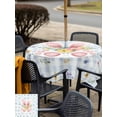 thumbnail image 4 of Outdoor Tablecloth with Umbrella Hole and Zipper, Easter Square Table Cloth 54x54 Inch Waterproof Tablecloth, Spring Rabbits Ears Feet Floral Blue Lattice Picnic Table Cover for Patio Camping, 4 of 7