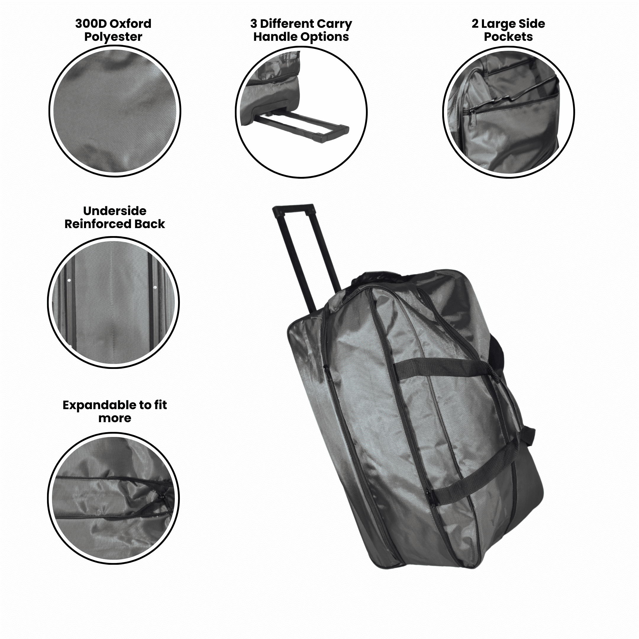 IronBar Rolling Duffle Bag Wheeled Rolling Expandable Suitcase Foldable 27.5 IN Gray