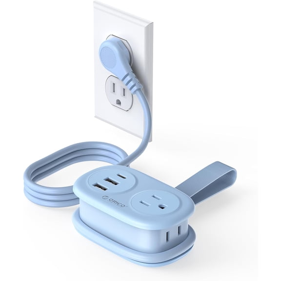 Cruise Approved Power Strip for Travel, 5 in 1 Extension Cord with 2 AC Outlets 2 USB-A and 1 USB-C Ports, 3.7 ft Flat Plug Wrapped Around Power Strip for Cruise Office, Hotel, Home- AP3