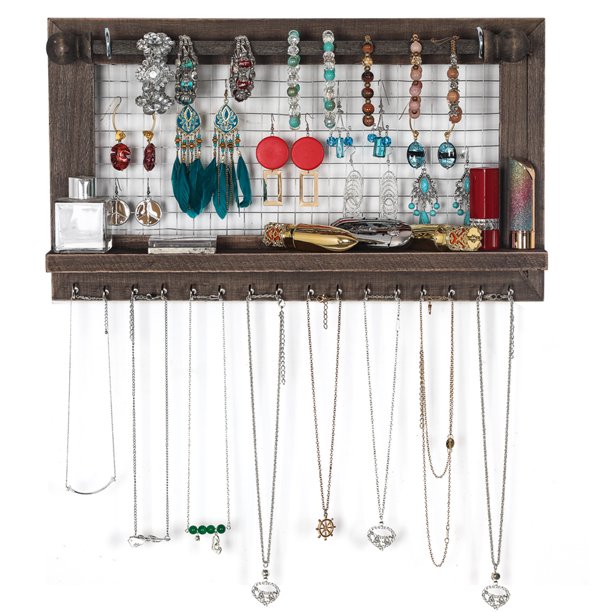 Btmway Hanging Jewelry Organizer Wall Mounted Earrings Necklaces Bracelets Organization Rack Rustic Storage Hanger With Removable Bracelet Rod Shelf 16 Hooks Display Holder Brown A958 Com - Storage Jewelry Wall Racks Btmway Hanging Jewelry Organizer Wall Mounted Earrings Necklaces Bracelets Organization Rack Rustic Storage Hanger With Removable Bracelet Rod Shelf 16 Hooks Display Holder Brown A958 Com - Storage Jewelry Wall Racks