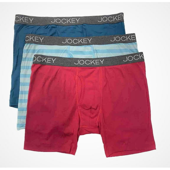 JOCKEY MEN'S BOXER X3 - STRIPED AQUA LARGE - 3 PACK UNDERWEAR BOXER BRIEFS