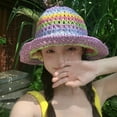 thumbnail image 2 of YooGuoGuo Japanese Instagram Rainbow Straw Woven Bucket Hat For Women's Summer Outdoor Vacation Sun Protection And Sunshade Hat, Beach Show Face Small Fisherman Hat, 2 of 9