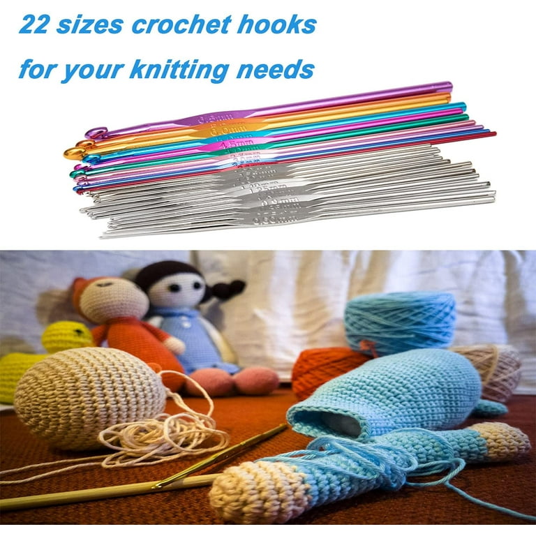 22Pcs Small Crochet Hooks Set Aluminum Handle Knitting Needles