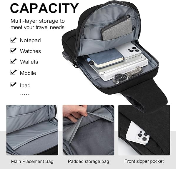 Kabaqoo Sling Bag, Small Crossbody Sling Backpack for Men/Women, Lightweight Shoulder Bag for Travel, Hiking, Cycling, Fitness