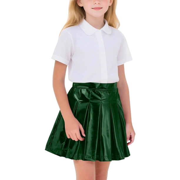 Faldas plisadas para niñas Color sólido Partido de baile brillante Falda de moda casual para niños Faldas de baile para niñas