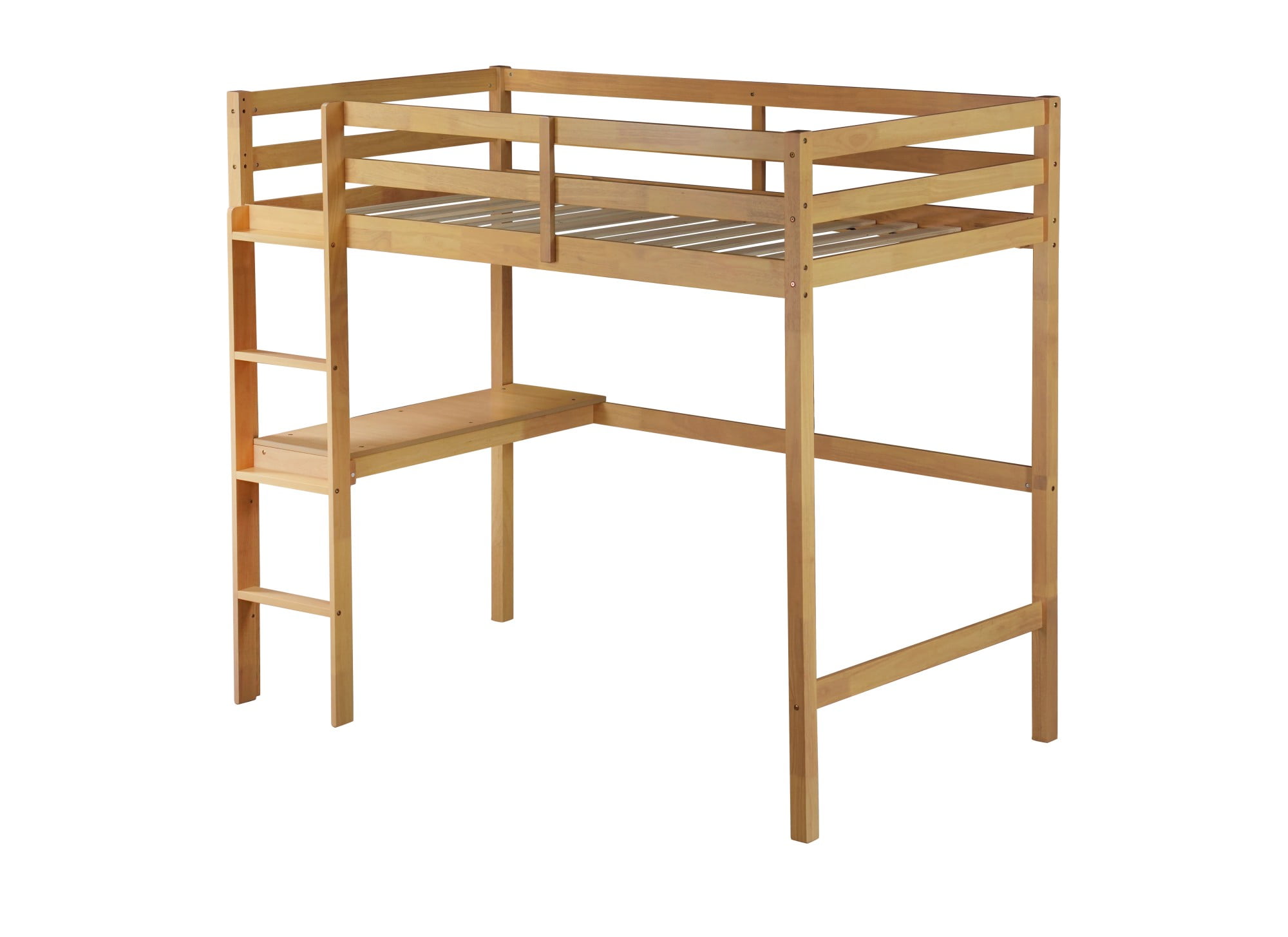 Aukfa Twin Loft Bed with Built-in Desk for Kids Teens Dorm, Rubber Wood, Safety Guard, Oak