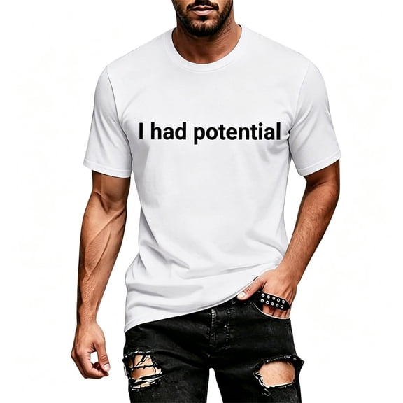 KHONTS I Had Potential Shirts for Men Short Sleeve Funny Graphic T Shirt Novelty Tee Tops White XL