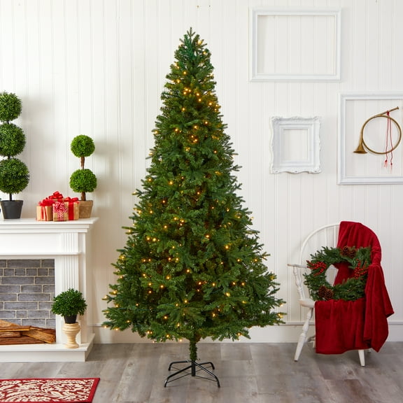 Nearly Natural Clear Prelit LED Green Holiday Fir Christmas Tree, 8'