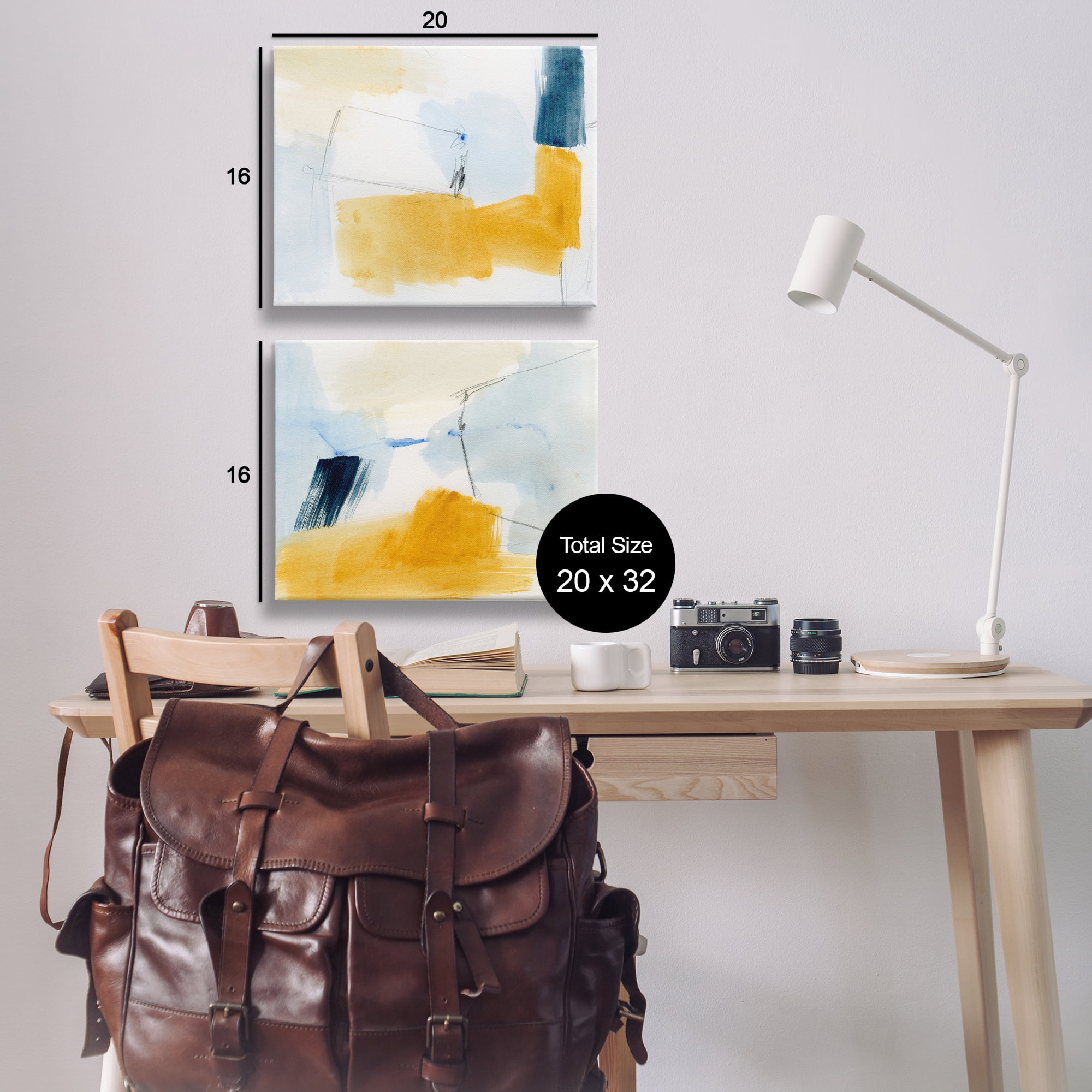 Stupell Industries Yellow Patchy Abstract Abstract Painting Wrapped Canvas Art Print Wall Art, 20 x 16, Set of 2