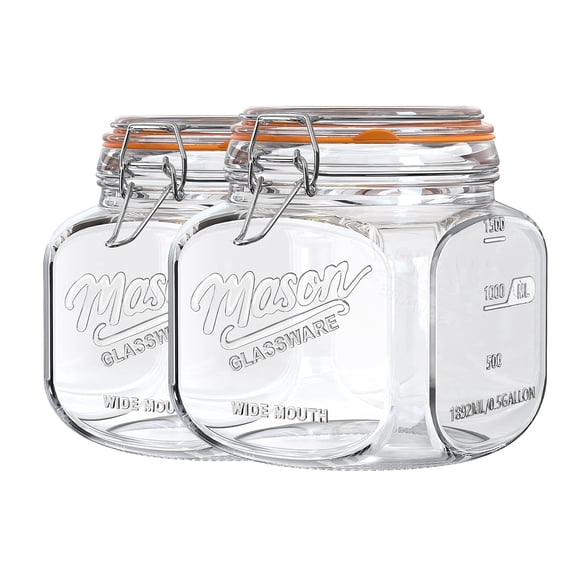 Dwbligt 2 Pack Half Gallon Mason Jar with Hinged Lid, Wide Mouth Glass Canisters for Food Storage, Cookie, Flour, Candy, Coffee, Pickle - 64 Oz Glass Jar with Lid