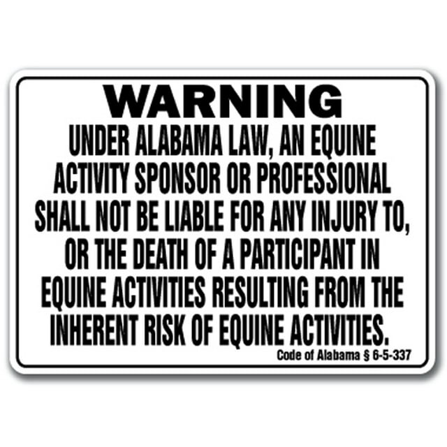 ALABAMA Equine Signe l'Activité Responsabilité Avertissement Loi Cheval Ferme Grange Écurie