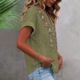 thumbnail image 5 of ClodeEU Women's V Neck Short Sleeve Embroidered Blouse,Casual Loose Fit Button Top Army Green,Women's Plus L, 5 of 7