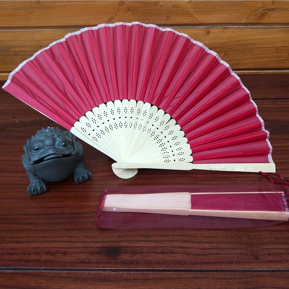【JCXAGR】 Chinese Style Hand Held Fan Bamboo Silk Folding Fan Party Wedding Decor