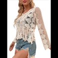 thumbnail image 3 of Traje de Baño de Crochet Transparente para Mujer, con Aberturas y Parte Superior de Bikini Albaricoque un Tamaño, 3 of 10