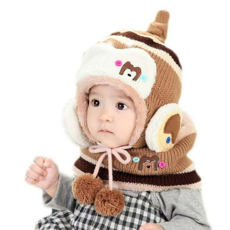 Cute Winter 2019 Baby Kids Girls Boys Warm Woolen Coif Hood Scarf Caps Hats
