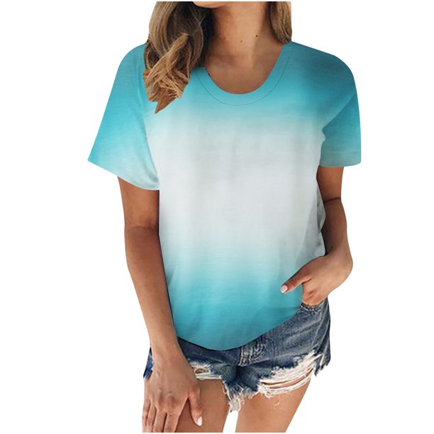 Blusa holgada de manga corta con cuello redondo y estampado a la moda para mujer Pompotops hfajkhk130667
