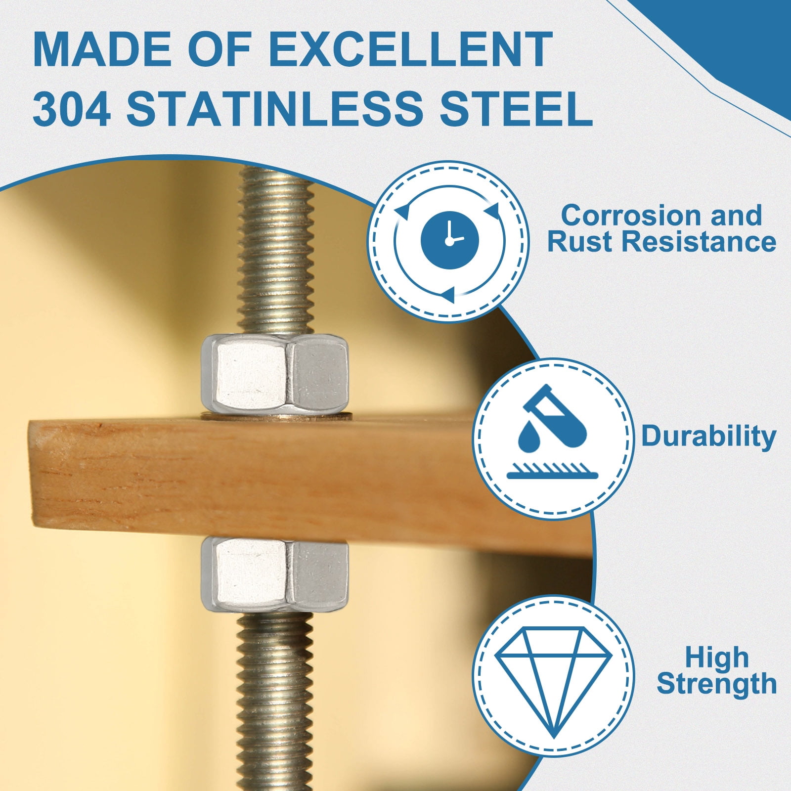 Uxcell Fully Threaded Rod, M12 x 350mm 304 Stainless Steel Right Hand Thread Bar Studs with Nuts, 2 Pcs