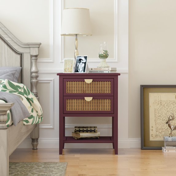 UBesGoo Night Stands for Bedroom with 2 Drawer, Bedside End Tables with Storage Shelf,Brown
