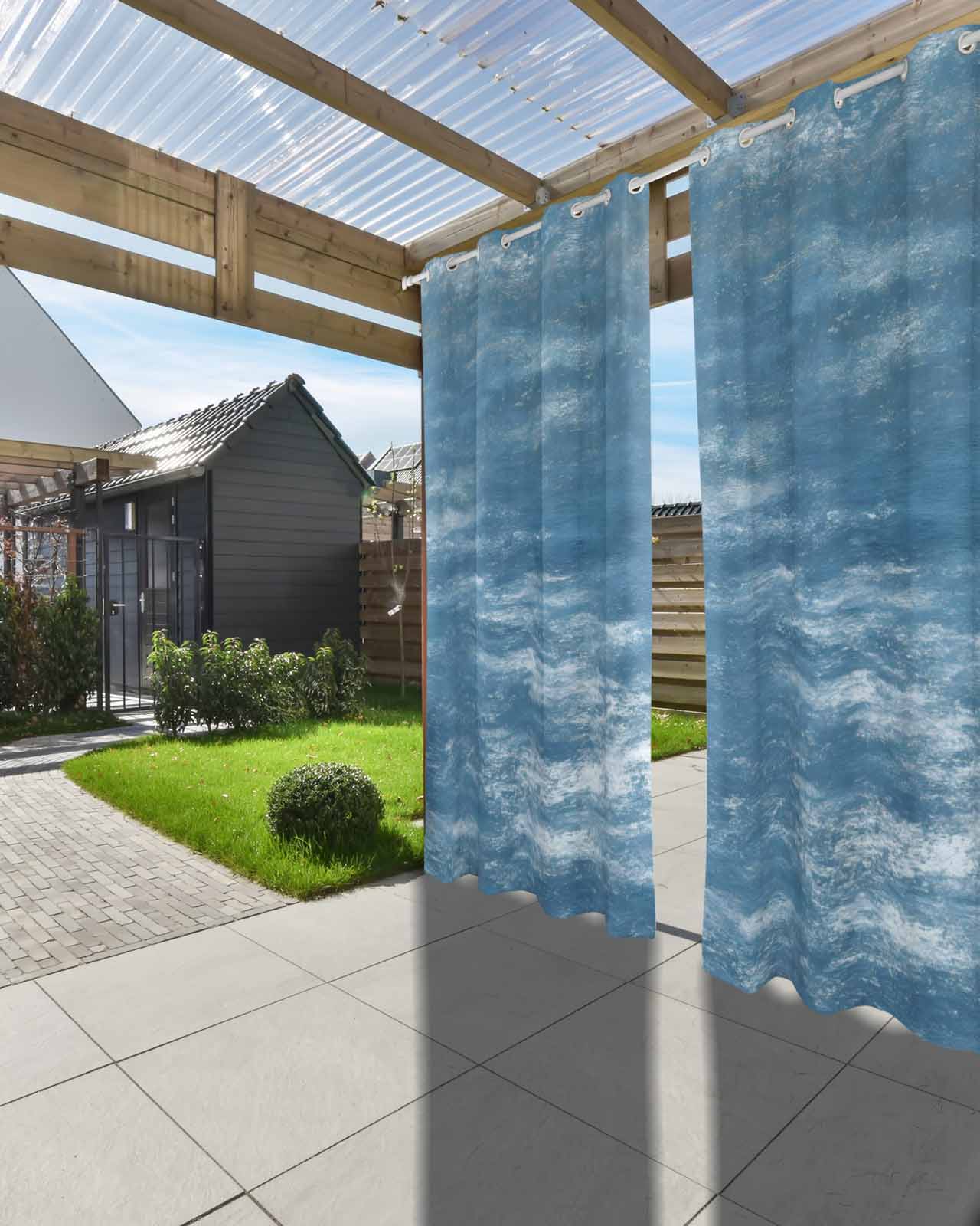 Vintage Blue Outdoor Curtains for Patio, Modern Abstract Art Ombre Privacy Drapes Grommet Waterproof Outside Curtains for Porch/Cabana/Balcony 54"x 108", 1 Panel