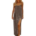 thumbnail image 2 of longantii Cami Dresses for Women Sleeveless Cami Lounge Dress Backless Summer Split Dress Beach Maxi Sundresses with Back Tie Brown S, 2 of 7