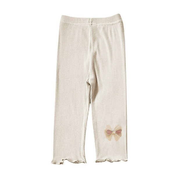 Odeerbi 1-7 Años Niñas Mallas de Punto de Canalé Con Ribete de Lechuga Mallas Elásticas Capris Pantalones de Verano Casual Cintura Elástica Pantimedias Recortadas