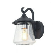 LNC Outdoor Wall Sconce with Curved Arm and Seeded Glass Shade, Matte Black, 10" Fixture