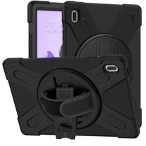 Dteck Case for Samsung Galaxy Tab S7 FE 5G 12.4-inch SM-T730 T735 T736B T736N (2021),Shockproof Armor Heavy Duty Drop Protection Shield Cover Kickstand Handstrap Palmstrap Rubber Hard Case,Black