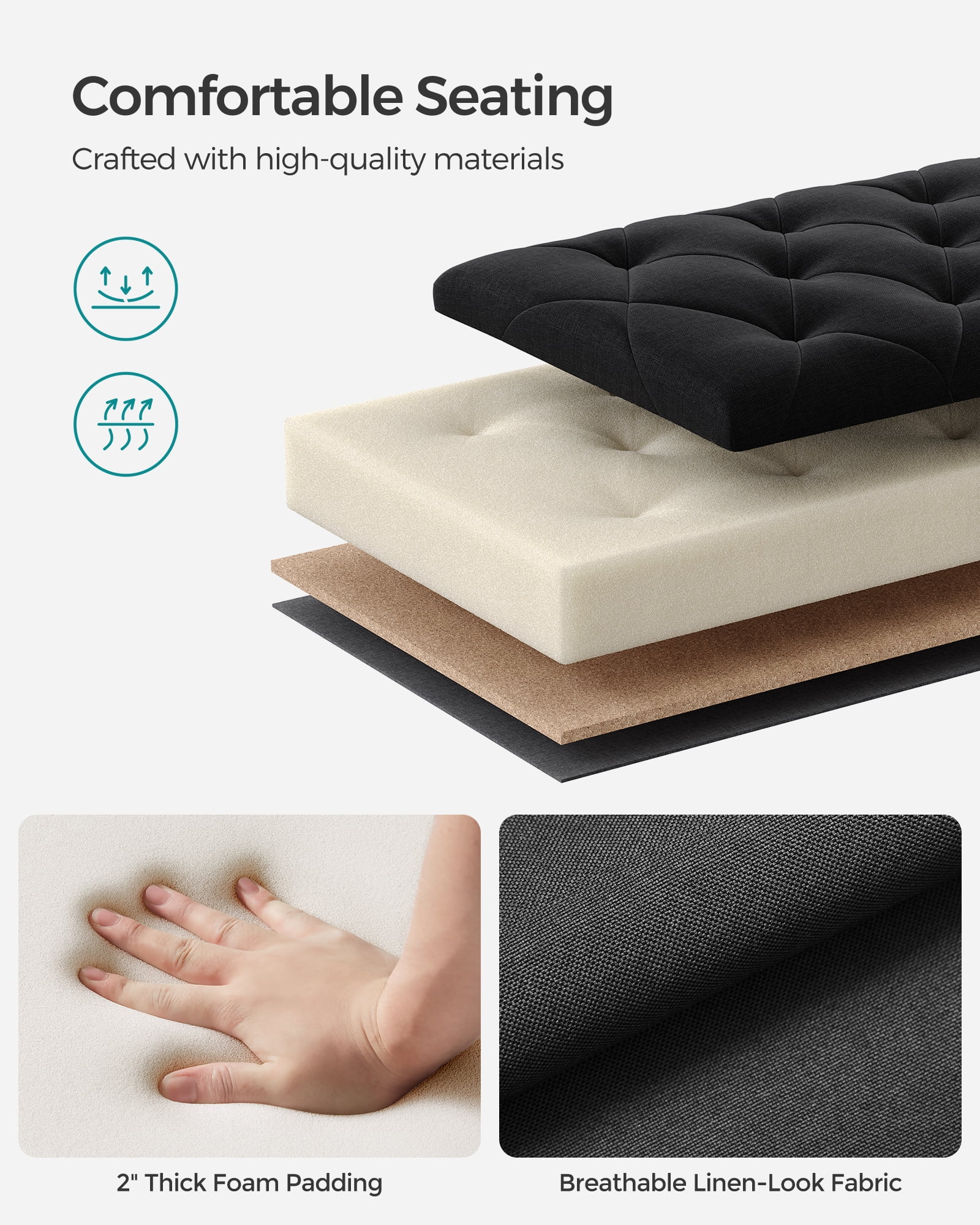SONGMICS 43.3" Storage Ottoman Bench Hold up to 660lbs Bedroom Ottoman Bench Enough Storage for Bedroom Entryway Living Room Black
