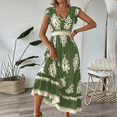 thumbnail image 4 of MORTTIC Women's Floral Print V-Neck Maxi Dress with Short Sleeves & Smocked Waist Flowy Summer Beach Dress Green，S, 4 of 6