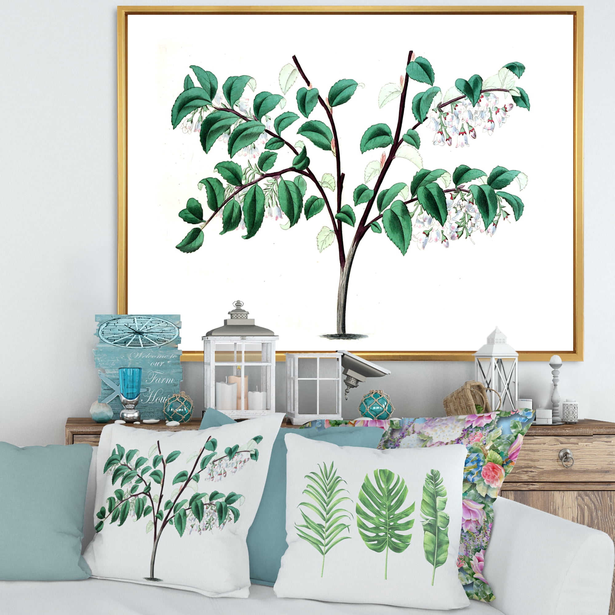 Designart 'Ancient Green Leaves Plants I' Traditional Framed Canvas Wall Art Print