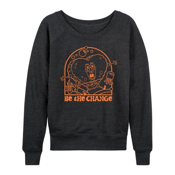 SpongeBob SquarePants - Be The Change Lightweight French Terry Wide Neck Long Sleeve Graphic Shirt