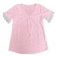 thumbnail image 4 of Summer Tops for Women Med Womens Shirts T Shirts Plain Tees for Women Compression Yoga Short Sleeve Running Wide Stripe Shirt Raglan Top Extra Long Casual Pink XL, 4 of 5