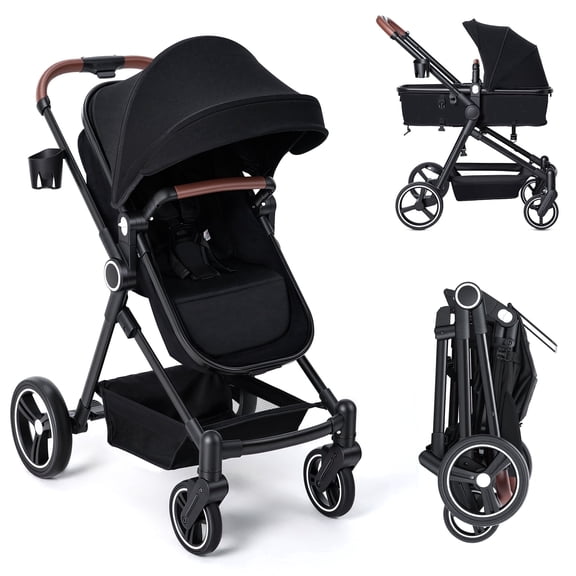 COOSEYA 2-in-1 Convertible Baby Stroller with Convertible Seat, Foldable Pram Stroller with Adjustable Backrest/Canopy& Cup Holder, for 0-48 Months