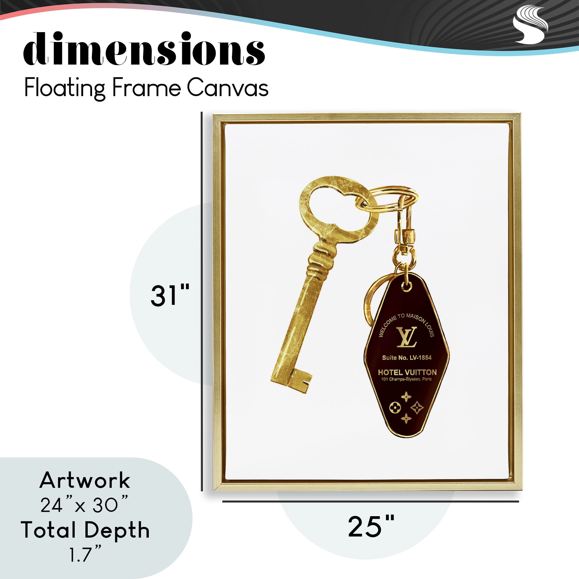 Glam Gold Key Fashion Gold Framed Floater Canvas Wall Art, design by Ziwei Li