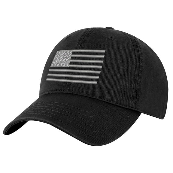 Silver American Flag Baseball Cap - Minimalist Patriotic Hat - Modern US Flag Strapback (Black)
